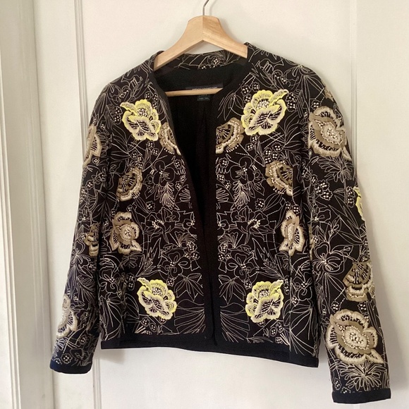 French Connection Floral Embroidery Long Sleeve Open Front jacket Black Size 10 - Picture 2 of 16